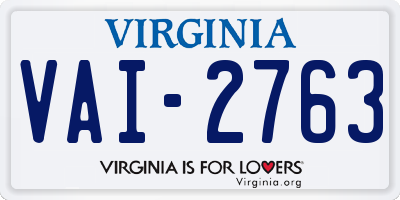 VA license plate VAI2763