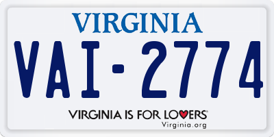 VA license plate VAI2774