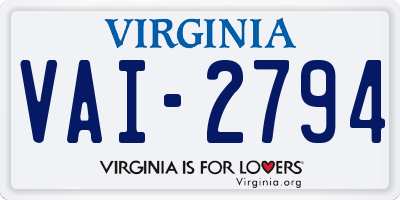 VA license plate VAI2794