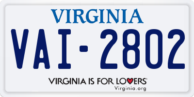 VA license plate VAI2802