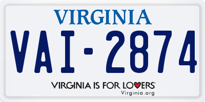 VA license plate VAI2874