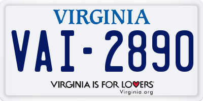 VA license plate VAI2890