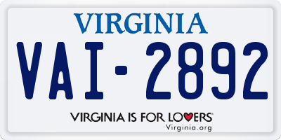 VA license plate VAI2892