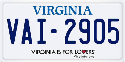 VA license plate VAI2905