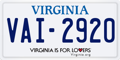 VA license plate VAI2920
