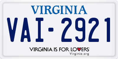 VA license plate VAI2921