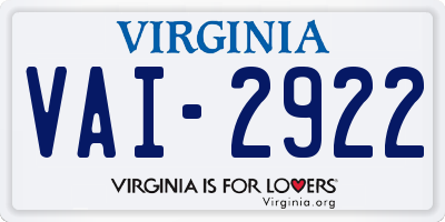 VA license plate VAI2922
