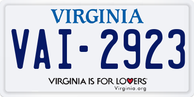 VA license plate VAI2923