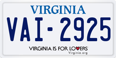 VA license plate VAI2925