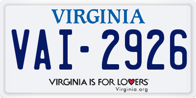 VA license plate VAI2926