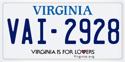VA license plate VAI2928