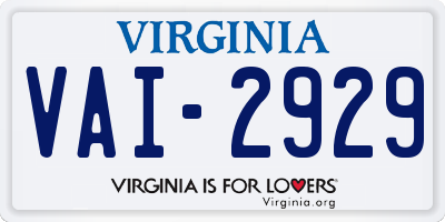 VA license plate VAI2929