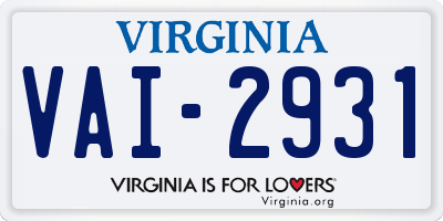 VA license plate VAI2931