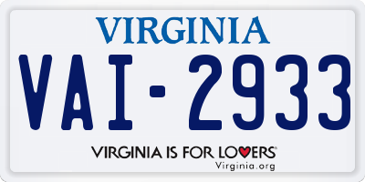 VA license plate VAI2933