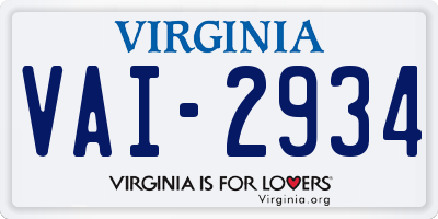 VA license plate VAI2934