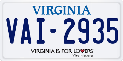 VA license plate VAI2935