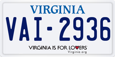 VA license plate VAI2936