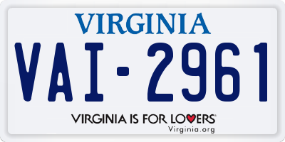 VA license plate VAI2961