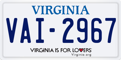 VA license plate VAI2967