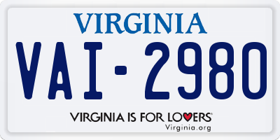 VA license plate VAI2980