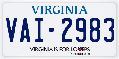 VA license plate VAI2983