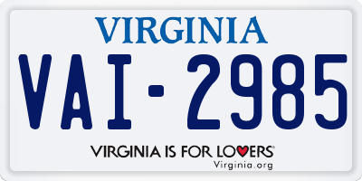 VA license plate VAI2985