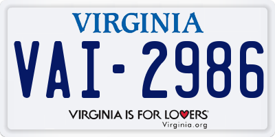 VA license plate VAI2986