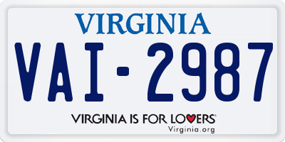 VA license plate VAI2987