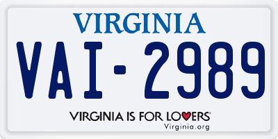 VA license plate VAI2989