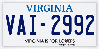 VA license plate VAI2992