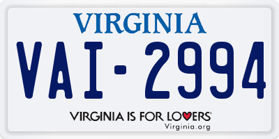 VA license plate VAI2994