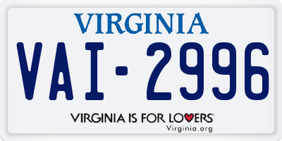 VA license plate VAI2996