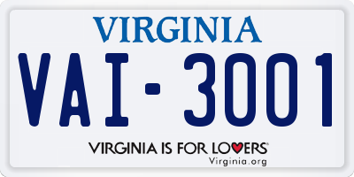 VA license plate VAI3001