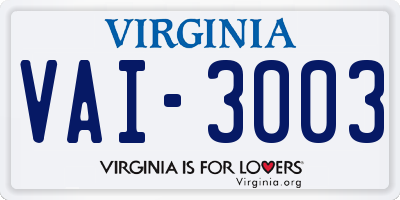 VA license plate VAI3003