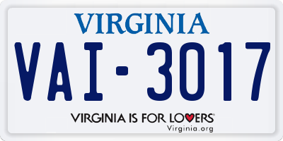 VA license plate VAI3017