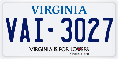 VA license plate VAI3027