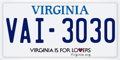 VA license plate VAI3030