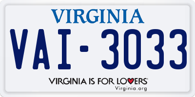 VA license plate VAI3033