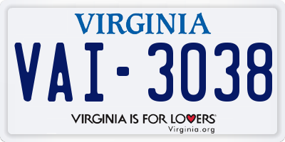 VA license plate VAI3038