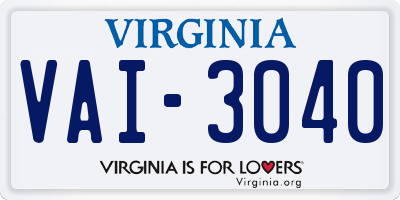 VA license plate VAI3040