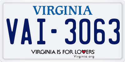 VA license plate VAI3063
