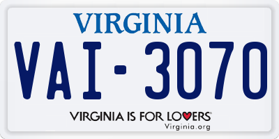 VA license plate VAI3070
