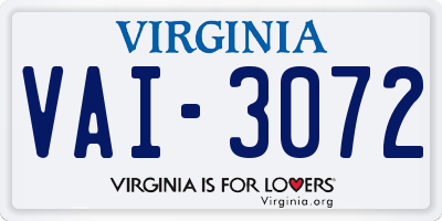 VA license plate VAI3072