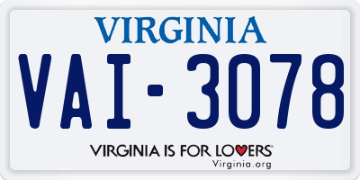 VA license plate VAI3078