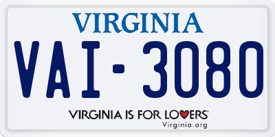 VA license plate VAI3080
