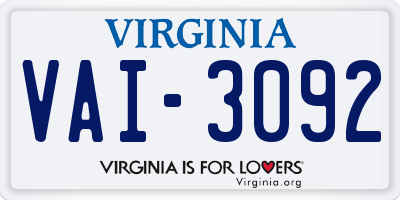 VA license plate VAI3092