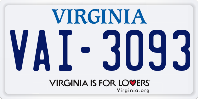 VA license plate VAI3093