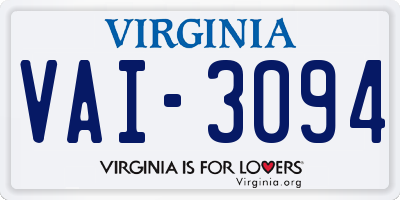 VA license plate VAI3094