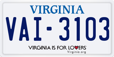 VA license plate VAI3103