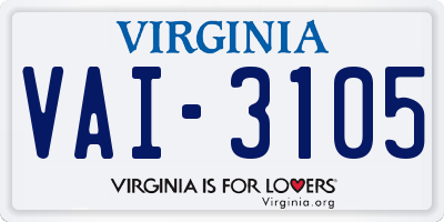 VA license plate VAI3105